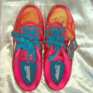 Pink, yellow and blue shoes